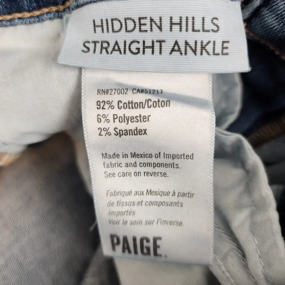 Paige Hidden Hills Straight Ankle Crop Size 26 Medium Wash